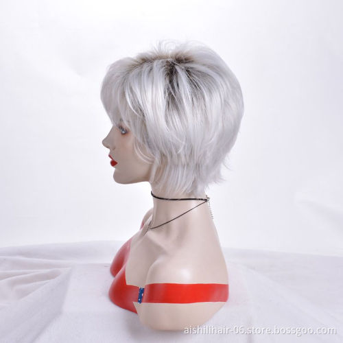 Wholesale Heat Resistant Synthetic Natural Straight Silver White Short Wig Synthetic Hair Wigs For Women